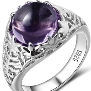 Sterling Silver 925 Natural Amethyst Ring Set ring and pair of earrings size 7